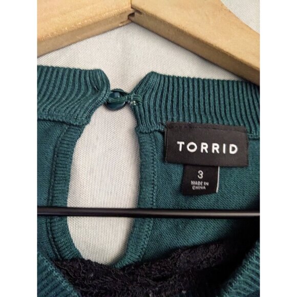Torrid Sweater Emerald Green Lace Keyhole Pullover Rayon Blend Womens Size 3X - Picture 3 of 9